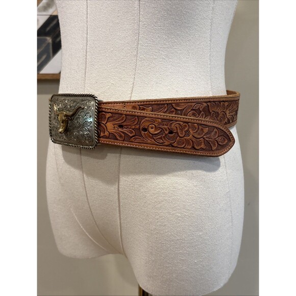 Vintage Polo Ralph Lauren Tooled Leather Silver Plated Longhorn Belt 32 *As-Is* main image 12